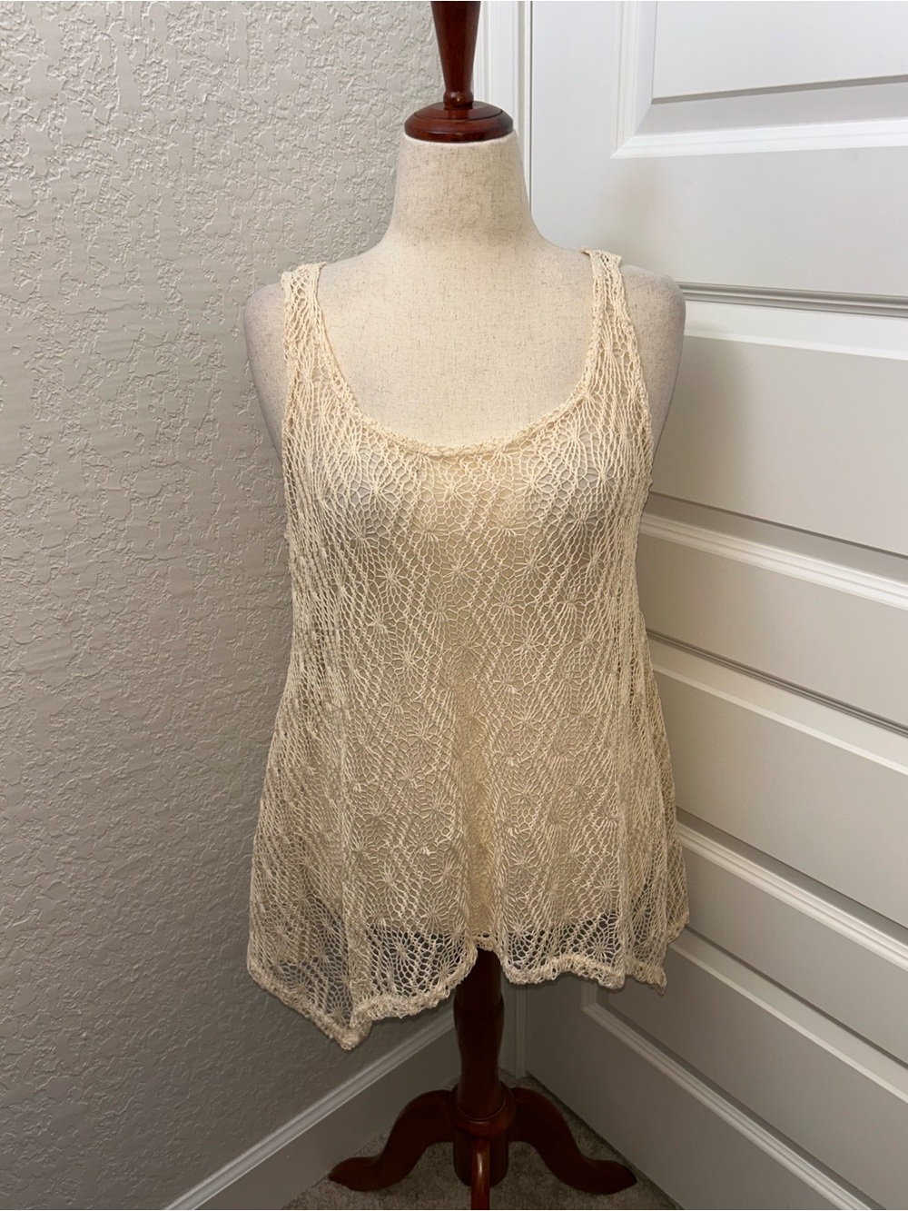New, SJS Open Crochet Asymmetrical Sleeveless Tank Shirt Top